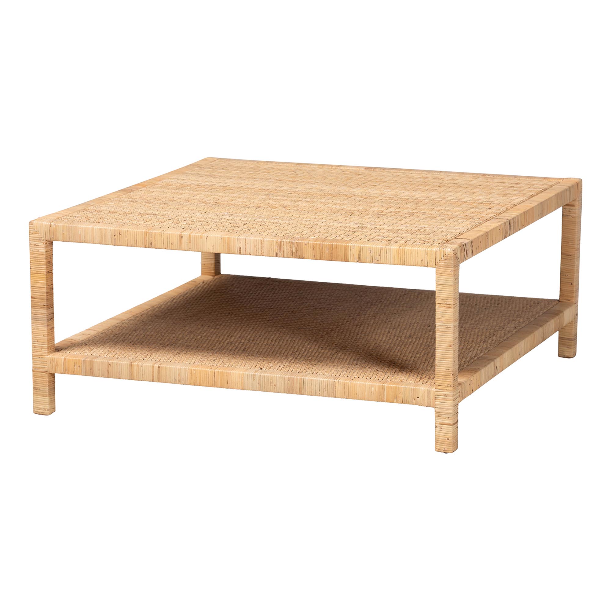 bali & pari Kalimantan Natural Rattan Coffee Table with Shelf, Square